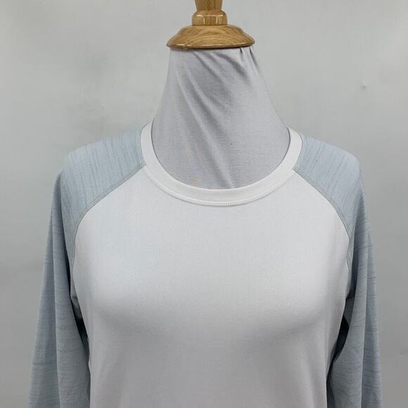 Athleta T Shirt Womens S Small White Gray Running Wild Crew Raglan Sleeve Tee - Picture 3 of 12